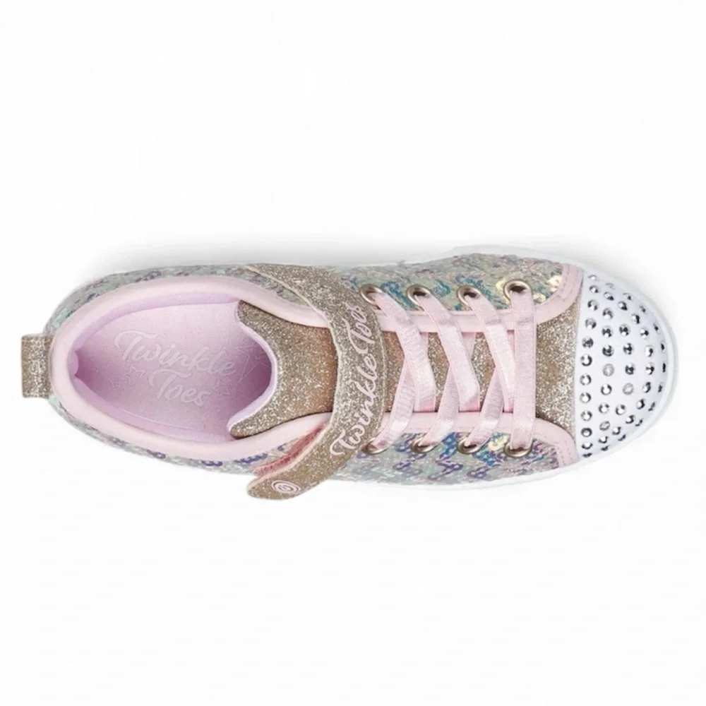 NEW Skechers Twinkle Toes Spark Sequin Flash Light-up Sneaker Size 13 Pink/Gold